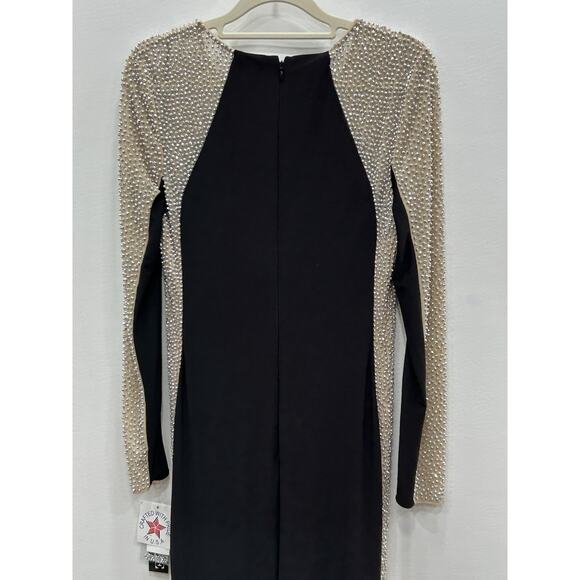Xscape Caviar Beaded Mesh Panel Contrast Matte Square Neck Sheath Gown Sz 6 NWT - Picture 6 of 16